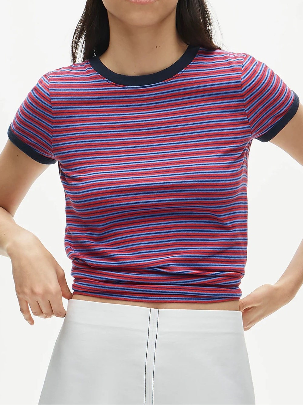 J Crew Women M Vintage jersey ringer T-shirt in stripe short sleeve blue red